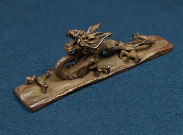 11863■二上 常太郎 龍飾文鎮 在銘 元威 高岡金工師 銅器 銅製 書道具 共箱