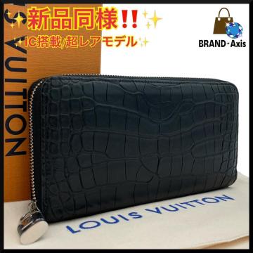 ★【新品同様】ルイヴィトン クロコダイル ジッピーウォレット 長財布 ブラック マット メンズ レディース LVパドロック★