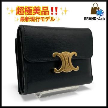 ★Y【超極美品】セリーヌ CELINE トリオンフ コンパクトウォレット 三つ折り財布 コインケース着脱式 ブラック メンズ レディース★