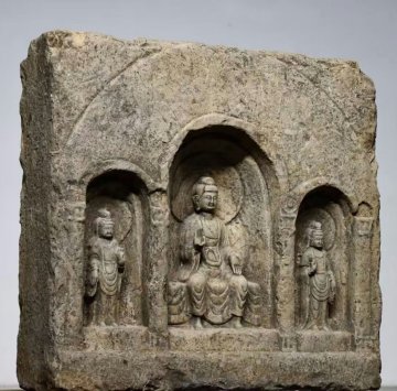 ◆羽彰・古美術◆Y626北魏時代 青石 一仏二弟子仏龕 青石細工彫刻★仏教古美術★仏像★細密細工★廃寺旧蔵★廃寺買出品