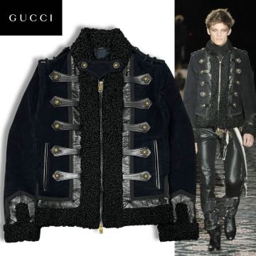 14 国内正規品 ARCHIVE GUCCI グッチ 199574 08AW アストラカン　ムートン　ナポレオン ジャケット ハーフ コート 定価42万円 ブラック 44