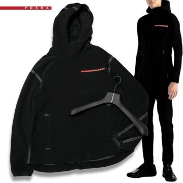 ★ 30 国内正規品 PRADA SPORTS プラダ スポーツ SJH284 21FW フリース ブーディー パーカー プルオーバー ロゴ L ブラック ハンガー付き