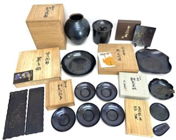 旧家蔵出 玉川堂 茶器 まとめてセット 2653g 茶托 建水 灰皿 菓子器 飾皿 花瓶 茶箕 急須台 鎚起銅器 無形文化財 人間国宝 茶道具