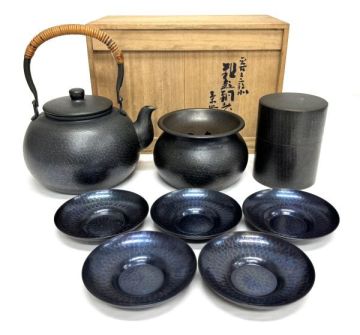 旧家蔵出 玉川堂 他 茶器 まとめてセット 清穂堂 茶托 湯沸 銅瓶 建水 茶筒 茶こぼし 鎚起銅器 無形文化財 人間国宝 茶道具