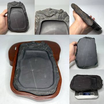 時代物 書道家放出品 端渓花鳥文硯 老坑 共箱付き 重量約１３８２ g（水巌 書道具 唐物 中国美術 文房具 煎茶道具）