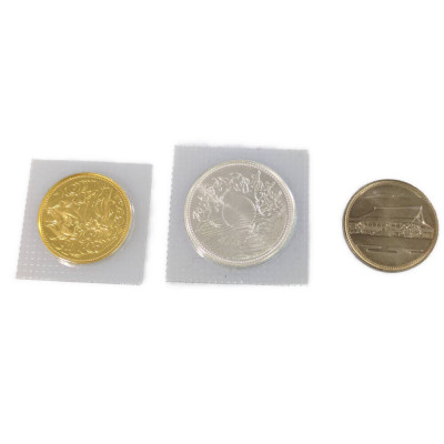1円■日本 昭和天皇御在位60年記念 1987年(昭和62年) 10万円 金貨幣 １万円銀貨 ５百円白銅貨/K24コイン-20g/銀貨-20g/白銅貨-13g■597186
