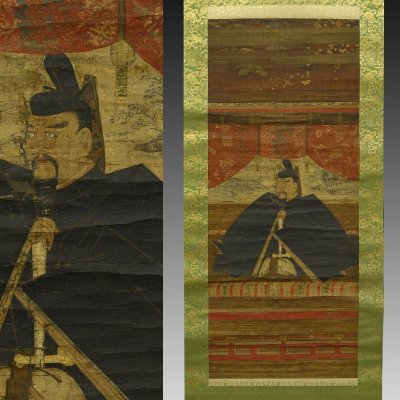 【古画】喜聞「天神像(菅原道真画像)」1幅 古筆 古文書 古書 日本画 江戸絵画 北野天満宮 神道絵画 仏教美術 仏教絵画 茶道 京都 室町中期