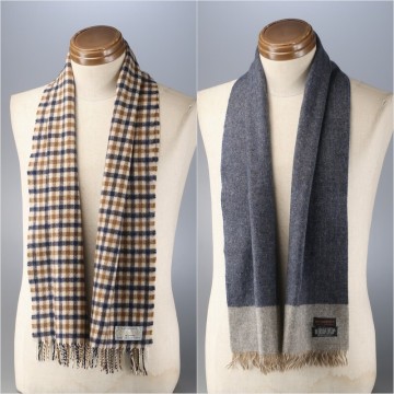 MI3493◎英国製 マフラー 2枚SET アクアスキュータム カシミヤ クラブチェック + イヴサンローラン YSL カシミヤウール ストール ショール
