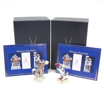 1円〜 Meissen マイセン ミニ干支シリーズ 戌 2種類 83360/83357 フィギュリン 計2点 手びねり人形 箱付 4358562