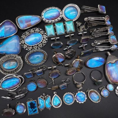 MA1201 1円 モルフォ蝶 アクセサリー 大量 セット ペンダントトップ ネクタイピン ブローチ 指輪 等 まとめて