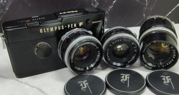 【終活】OLYMPUS PEN-FT 露出計搭載ブラックモデル＋Zuiko 38mm f1.8＋25mm f4＋100mm f3.5 単焦点3本セット 各動作良好 露出計OK 光学良好