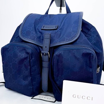 1円■完全未使用保管品■幻の逸品■現行■型崩れ無し■GUCCI グッチ GGナイロン リュックサック バッグ ビジネス メンズ レディース ブルー