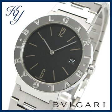 1円～ 3ヶ月保証付き 磨き済み 美品 本物 定番 人気 BVLGARI ブルガリ BB33SS ブラック メンズ 時計
