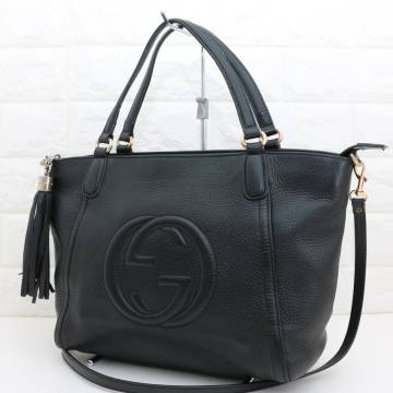 GUCCI グッチ ソーホー インターロッキングG 369176 ハンドバッグ ショルダーバッグ 2WAY フリンジ タッセル ブラック 黒 レザー 斜め掛け