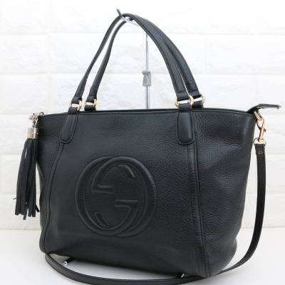 GUCCI グッチ ソーホー インターロッキングG 369176 ハンドバッグ ショルダーバッグ 2WAY フリンジ タッセル ブラック 黒 レザー 斜め掛け