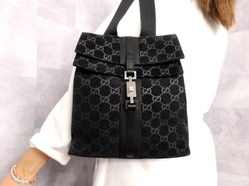 ●超美品●GUCCI グッチ●ジャッキー●GGスエード レザー 本革●リュックサック●黒●シルバー金具●イタリア製●収納 かばん●Js63009