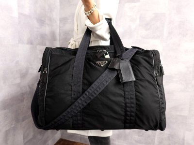 ●超美品●プラダ●三角ロゴプレート●ポコノ ナイロン カーフ レザー 本革●2way ボストン バッグ●黒●SV金具●ヴィンテージ●Js63098