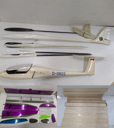 【 大量まとめて 動作未確認 】 グライダー 胴体 羽根 等 多数 セット D-0602 RF 17x18 MODEL 他 プロペラ 模型 飛行機 （宮2）