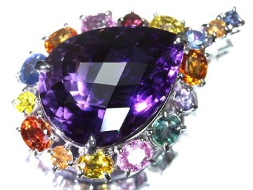 RM17214S【1円～】新品【RK宝石】極上アメジスト 特大15.3ct ファンシーカラーサファイア 3.78ct K18WG 超高級ペンダントヘッド ネックレス