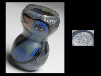 コスタボダ 工芸ガラス Kosta Boda ウルリカ・ヒードマン・ヴァリーン バード 鳥絵 デザイナーズ ベース 花瓶 飾壷 N456