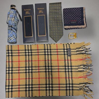 1円 Burberrys バーバリー ノバチェック マフラー カシミヤ100 ネクタイ ハンカチ くつ下 傘 バックル メンズビジネス 7点 まとめ ジャンク
