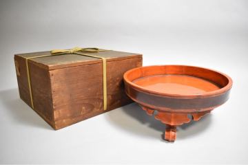 【英】A7 時代 根来三足鉢 D35.5㎝ 日本美術 根来塗 漆器 漆芸 足付鉢 骨董品 美術品 古美術 時代品 ow