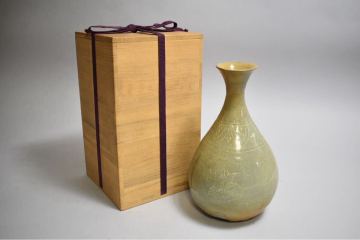 【英】A42 時代 高麗青磁花瓶 H31㎝ 中国美術 朝鮮 韓国 高麗 李朝 酒器 花入 骨董品 美術品 古美術 時代品 sz