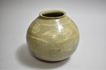 【英】A46 時代 李朝三島壺 D25㎝ 中国美術 朝鮮 韓国 高麗 李朝 壷 花入 骨董品 美術品 古美術 時代品 sz