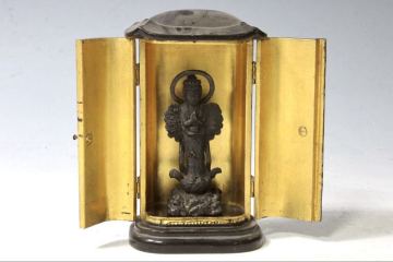 【英】B12 時代 江戸銅千手観音像 厨子付 仏教美術 仏像 佛 置物 銅製 骨董品 美術品 古美術 時代品 