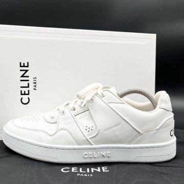 1円 【美品】 CELINE セリーヌ 【圧倒的存在感】 CT-04 サイドロゴ レザー ホワイト メンズ ローカット スニーカー 靴 シューズ 25cm相当