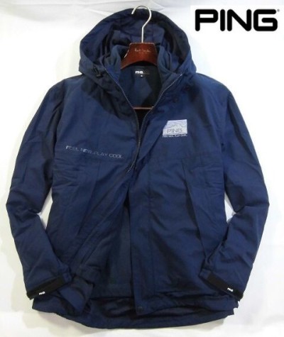 A土01580新品▼ ピン ゴルフ 3WAY フーディブルゾン ベスト・ブルゾンセット 【 L 】 裏フリース ブルゾン 高撥水素材 PING golf 紺系