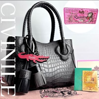 新品 JRA認定 CIVINILE チビナイル タッセル付 ハンドバッグ クロコダイル トートバッグ型 ギャランティ レディース ブラック レッド系