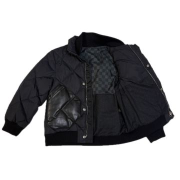 【極美品】LOUIS VUITTON ルイヴィトン ダウンジャケット レザー切替 ダミエ裏地 ブラック イタリア製 メンズ　 ブラック キルティング