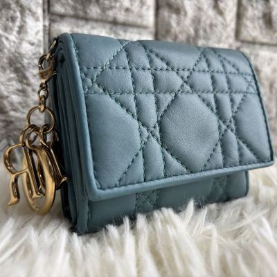 【激レア 美品】DIOR ディオール カナージュ ロータスウォレット 三つ折り財布 コンパクトウォレット ラムスキン クラウドブルー ブルー系