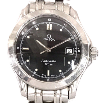 1円 オメガ シーマスター 120m クォーツ メンズ 腕時計 デイト ブラック文字盤 純正ブレス 稼働 OMEGA Seamaster