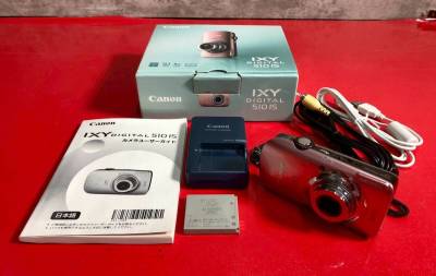 1円～　Canon　キャノン　IXY DIGITAL 510 IS　ピンク　コンパクトデジタルカメラ　バッテリー・ケーブル類・箱付き　通電可　現状品