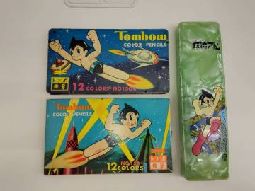 コレクション祭 トンボ鉛筆 鉄腕アトム カラーペンシル No.150 12色 1つは缶ケースのみ 筆箱付 新幹線鉛筆4本 長期保管品