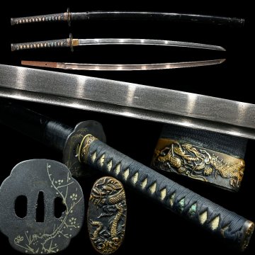 【昊】無銘 棒樋 刃渡り69.2cm 竹梅図鍔 龍図縁頭 刀剣武具[KL79Rs]