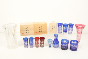 ★切子グラス まとめ 江戸切子 麦酒杯 クリスタル 冷酒杯 伝統工芸 ガラス細工 硝子 コレクション ホビー グラス 職人_CID_C1225-I021