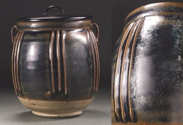 &nabla;花&nabla;人間国宝・加藤卓男鑑定 12～13世紀金時代 河南天目 黒釉銹斑錐線文水指 卓男鑑定箱・三重箱入 別格の唐物茶道具