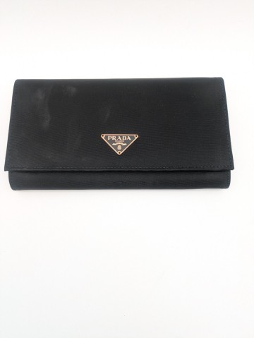 1円〜【PRADA】 長財布　ロゴプレート　三角ロゴ　ナイロン　レザー