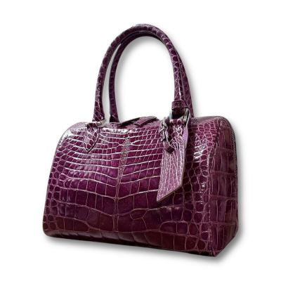 MIMMA TETI シャイニングクロコ アリゲーター ミニボストン ハンドバッグ センター取り ワニ革 パープル エキゾチックレザー イタリア製