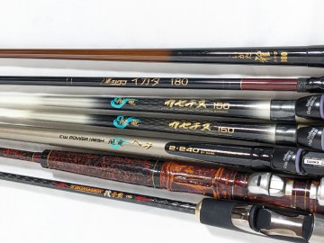 ⑯(管33535)カセ イカダ竿 7本セット ダイワ CW パワーメッシュ カセチヌ 150 飛竜ヘチ 2・240 他 筏竿 チヌ