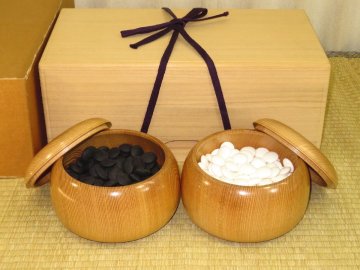 ▲本蛤碁石３４号▲欅柾目特大碁笥/未使用品　収納箱（囲碁）