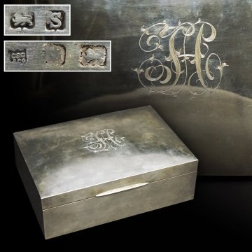 アンティーク ジュエリーケース 小物入れ 宝石箱 銀製 銀 シルバー 総重量855g ホールマーク有り 時代 骨董 古美術品