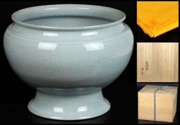 【 川瀬忍 】最上位作 青磁壷 直径32.6cmの名品！ 父 二代 川瀬竹春 共箱 保証