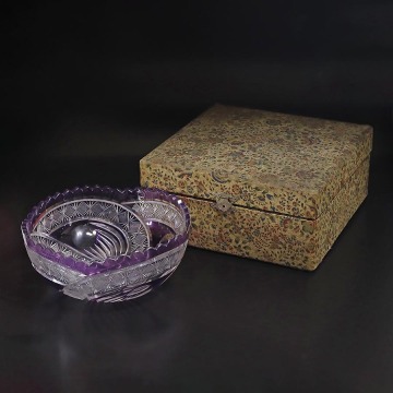 ★いい楽★和ガラス切子鉢 元箱付 大正〜昭和初期