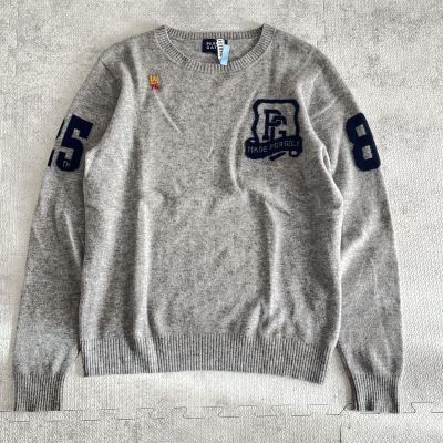 カシミヤ100% クリーニング済 パーリーゲイツ セーター ニット PEARLY GATES 灰色グレー ロゴ ゴルフウェア サイズ4 M相当