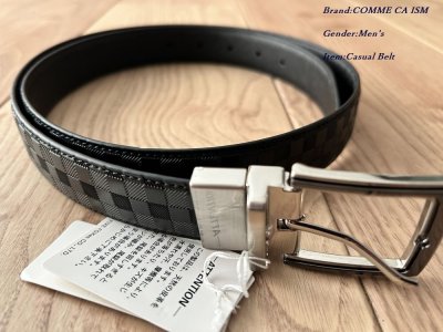 新品 COMME CA ISM MEN コムサイズム 【リバーシブル】市松大柄&times;サフィアーノ型押し ベルト 05ブラック Fサイズ 87YM07 定価5,900円