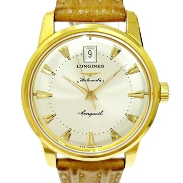 【1円スタート】【箱付き】LONGINES ロンジン コンクエスト デイト 18K/750刻印 総重量49.3g 自動巻き メンズ腕時計 482590